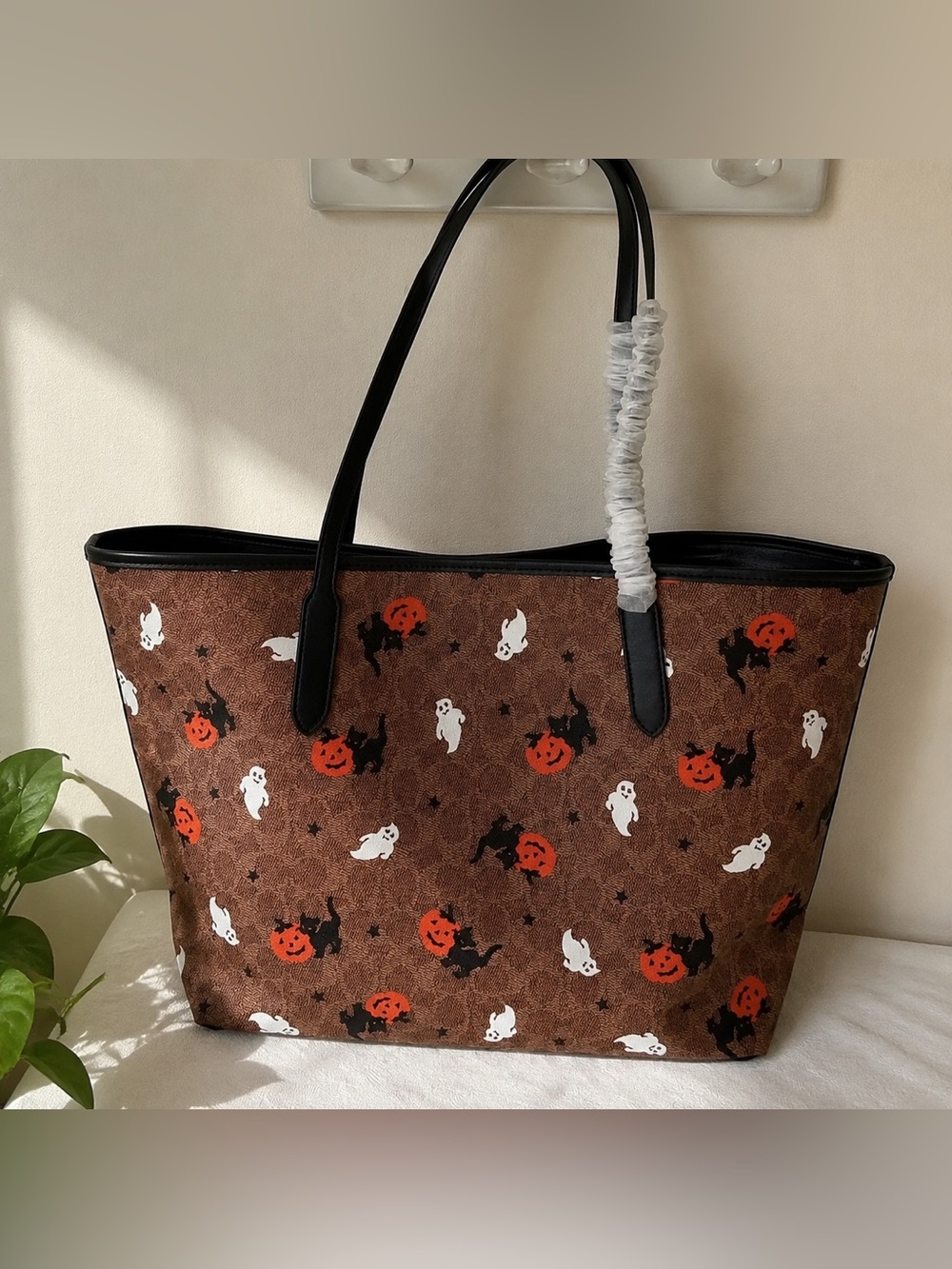 Coach Brown Halloween Print Tote Bag with Black Handles - Picture 4 of 4